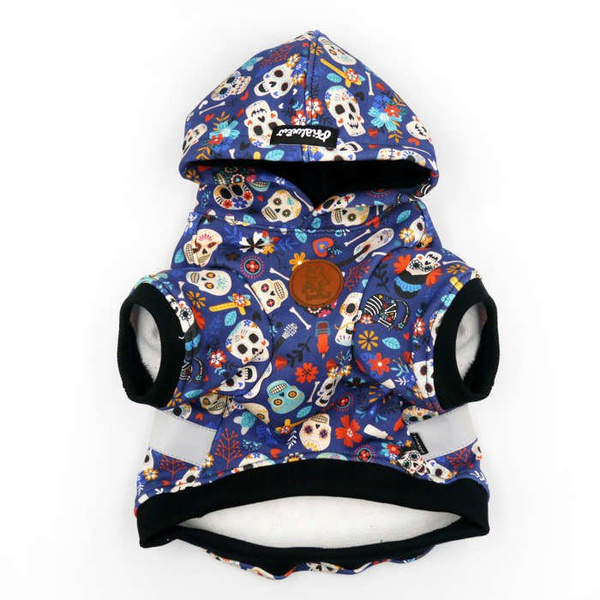 Bluza dla Psa z kapturem Dia de los Muertos odblaskowy element, nadruk meksykańskie czaszki