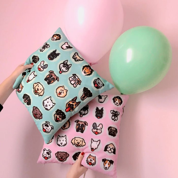 Pillow Colored Dogs Decorative Cushion Mint Psiakrew