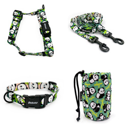 ZUBEHÖRSATZ. Großer Hund. Bamboo Panda Psiakrew - Serie; Halsband, Geschirr, Leine, Sachet für Hundeleckerli