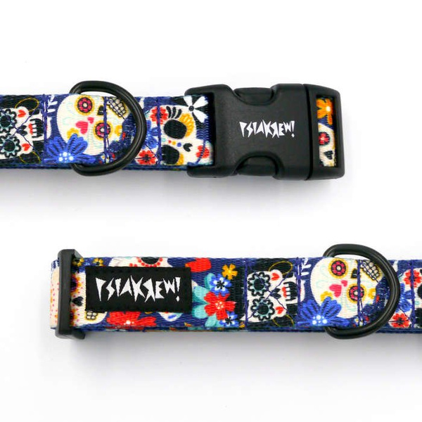 Dog Collar Psiakrew Día de los Muertos 2.5 cm, 1" wide, black extras