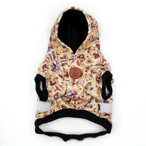 Dog Hoodie Dog Tattoo Psiakrew, reflective inserts, mexican skulls print