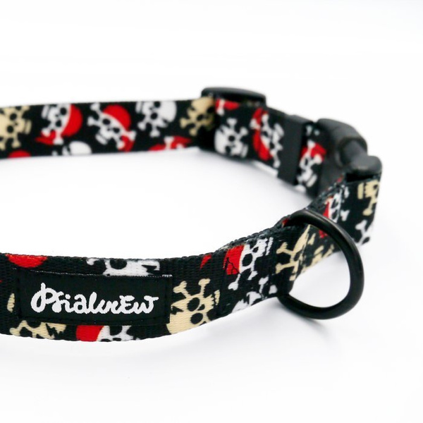 Dog Collar Psiakrew Pirates 2.5 cm 1" wide, black extras