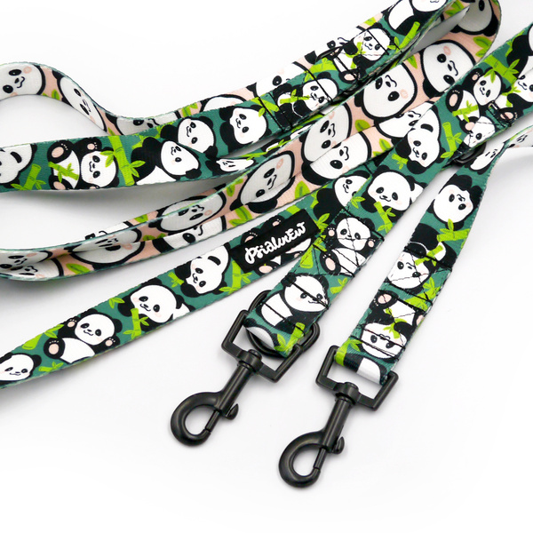 Lange verstellbare Hundeleine Bamboo Panda Psiakrew, Breite 2,5 cm, schwarzer Karabiner 6 cm