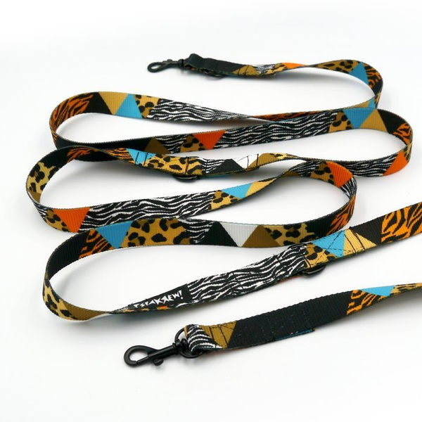 Leash for micro and small Dog; Wild Animals; adjustable; 2 cm wide, black small snap hook 4 cm