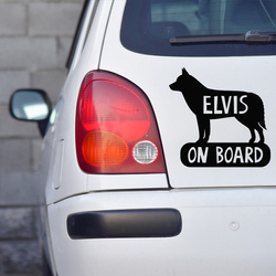 Car sticker with the name of the Siberian Husky Dog On Board Psiakrew