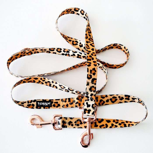 Dog Leash Tarzan width 2.5 cm, 1" wide, pink gold, big snap hook 8 cm