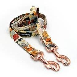 Dog Leash Forest Treasures width 2.5 cm, 1" wide. pink gold, big snap hook 8 cm