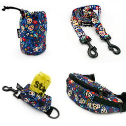 ZUBEHÖRSATZ. Großer Hund. Día de los Muertos Psiakrew - Serie; Sachet, Leine, Etui, Hüfttasche