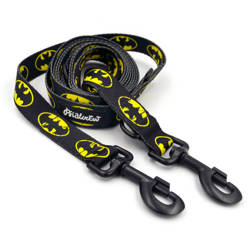 Dog Leash Batdog width 2.5 cm, 1"  wide, black, big snap hook 8 cm