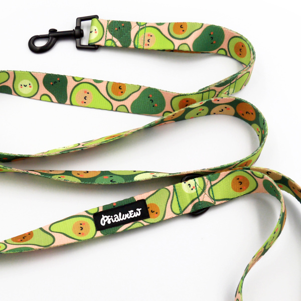 Dog Leash Guacamole Time Psiakrew width 2.5 cm, 1"  wide, black snap hook 6 cm