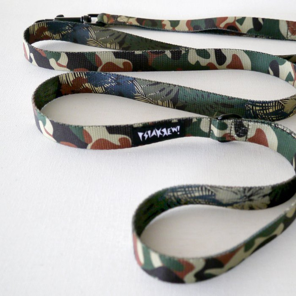 Dog Leash Camo width 2 cm 0.78 ", black snap hook 7 cm