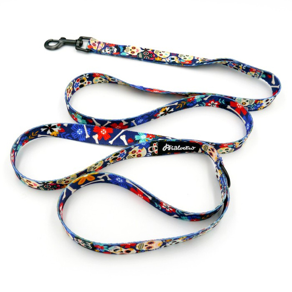 Walking leash for Dog Día de los Muertos Psiakrew, width 2 cm, black snap hook 6 cm