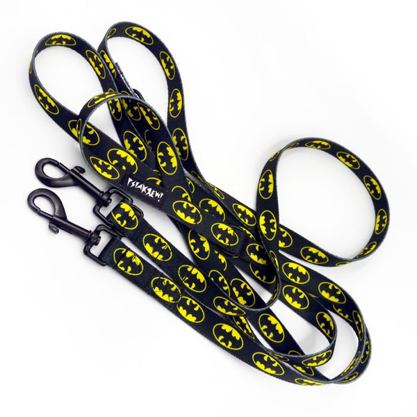 Long Dog Leash Bat Dog width 2 cm (0.78")  wide, black snap hook 7 cm