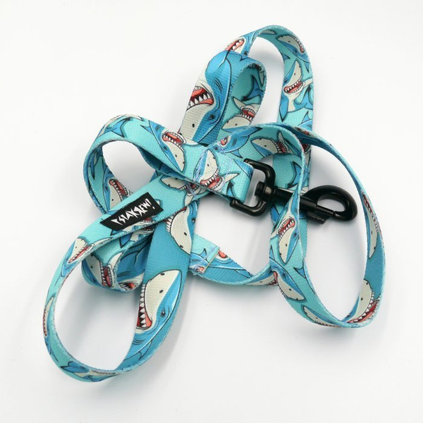 Dog Leash Shark width 2.5 cm, 1" wide, big black snap hook 8 cm