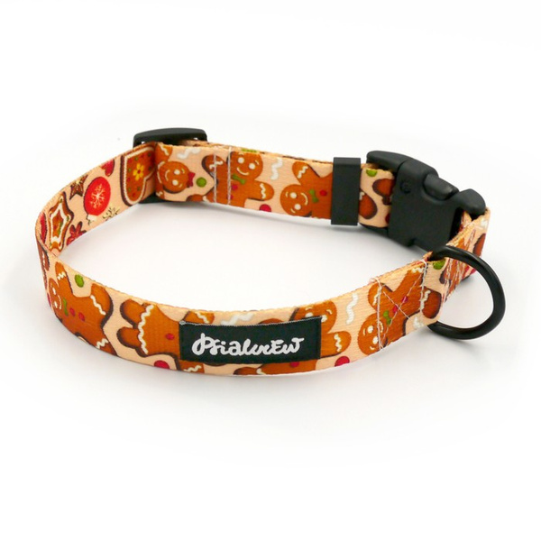 Dog Collar Cinnamon Gingerbread Psiakrew 2.5 cm 1"  wide, black fittings