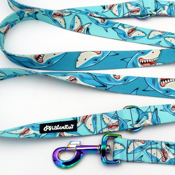 Lange Hundeleine, wendbar- Sharks, 2,5 cm, Holo-Beschläge, 8 cm, Psiakrew