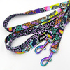 Long Dog Leash Crazy Leopard width 2 cm (0.78")  wide, Holo  petrol effect snap hook 7 cm