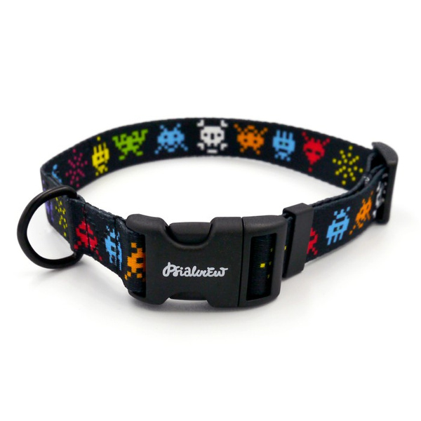 Verstellbares Halsband Invaders Psiakrew, 2,5 cm breit, schwarze Beschläge