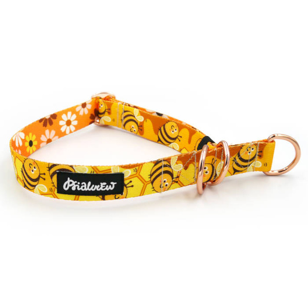 Halb-Klemmhalsband - Fleißige Bienen, 2,5 cm breit, für mittelgroße und größere Hunde, Golden-Beschläge, Psiakrew
