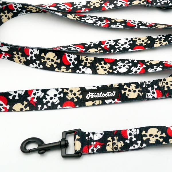 Dog Leash Pirates width 2.5 cm, 1" wide, snap hook black 6cm