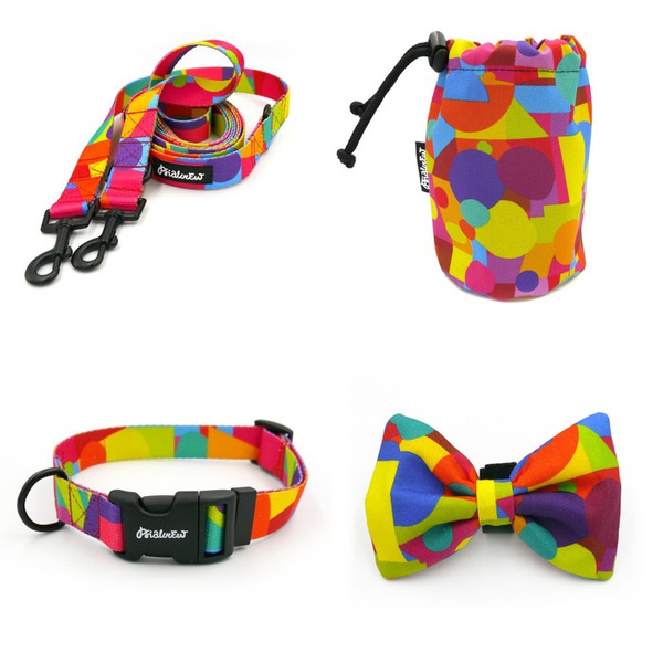 ACCESSORY KIT Kaleidoscope Psiakrew; Leash, Collar, Sachet for dog treats, Bow Tie