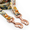 Dog Leash Forest Treasures width 2.5 cm, 1"  wide. pink gold, big snap hook 8 cm