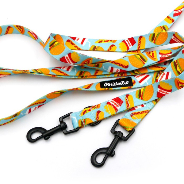 Long Dog Leash Doggy Foodie Psiakrew width 2 cm (0.78"), black snap hook 6 cm