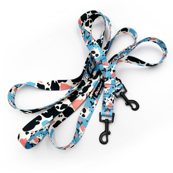 Dog Leash Spotted Cow width 2.5 cm, 1" wide, snap hook black 6cm