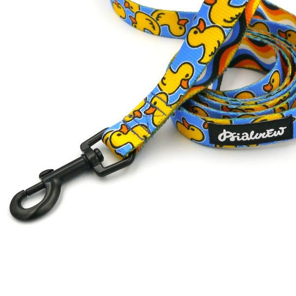 Laufleine für Hund Ducky Duck Psiakrew, Breite 2 cm, schwarzer Karabinerhaken 6 cm