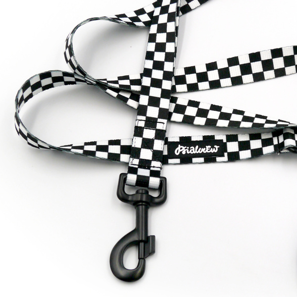 Hundeleine Checker Psiakrew Breite 2,5 cm, 1" breit, kräftiger schwarzer Karabiner 8cm