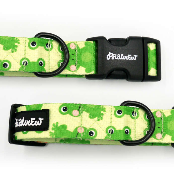 Dog Collar Psiakrew Green Frogs 2.5 cm wide, black extras