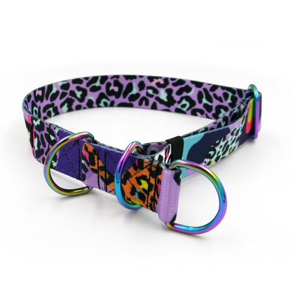 Crazy Leopard- Half-Clamp-Halsband, 3 cm breit, für mittlere und größere Hunde,  holo Beschläge
