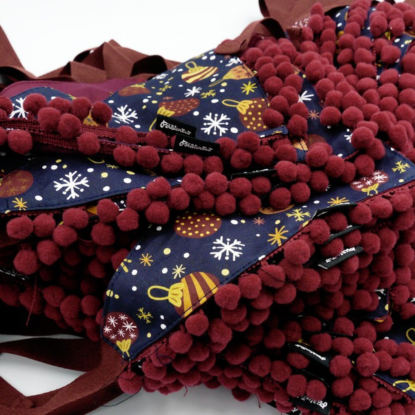 Christmas bandana for a dog with bubbles spattern Psiakrew, tied scarf, navy blue with pompoms