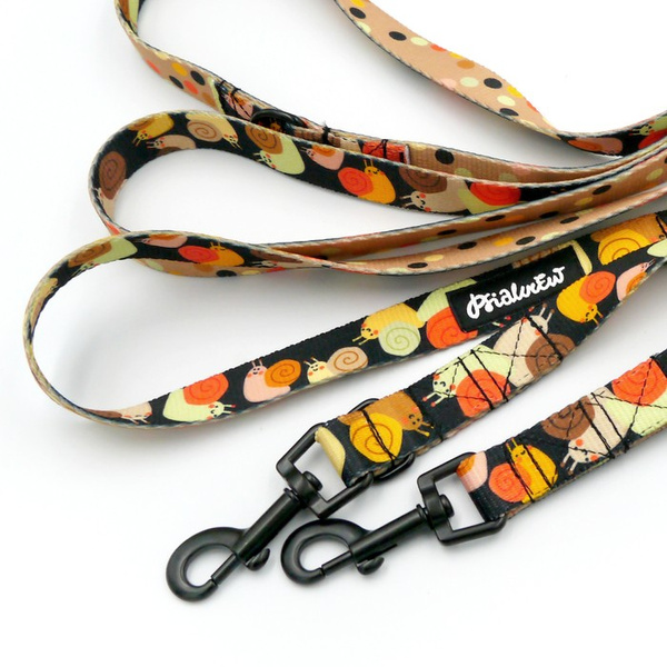 Long Dog Leash Snail Family Psiakrew width 2 cm (0.78"), black snap hook 6 cm