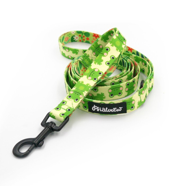 Walking leash for Dog Green Frogs Psiakrew, width 2 cm, black snap hook 6 cm