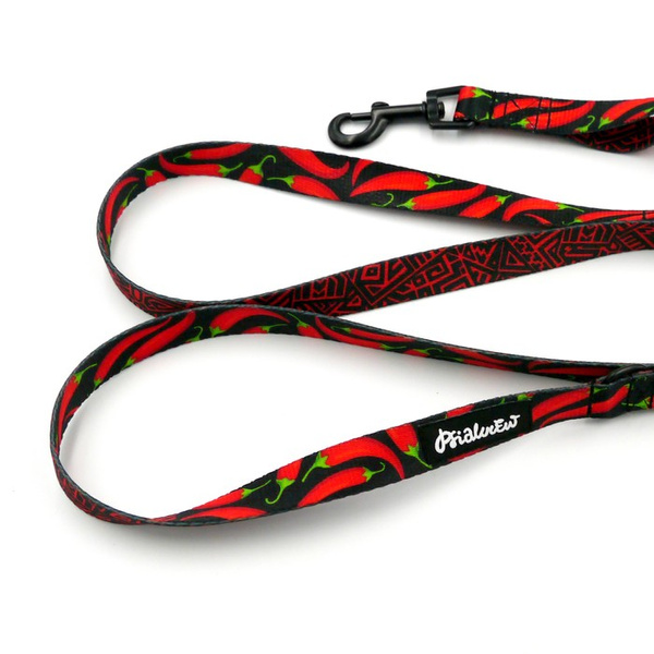 Walking leash for Dog Red Hot Chili Psiakrew, width 2 cm, black snap hook 6 cm