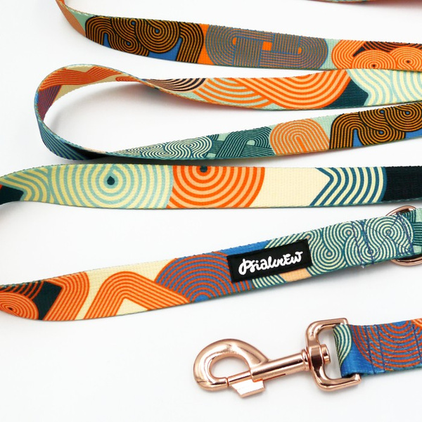 Long Adjustable Dog Leash Geo Snake Psiakrew 2.5 cm, Rose Gold Carabiner 8 cm