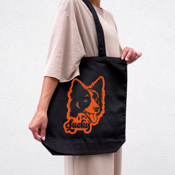 Torba bawełniana ECO personalizowana Border Collie czarna z imieniem - tote bag Psiakrew Orange