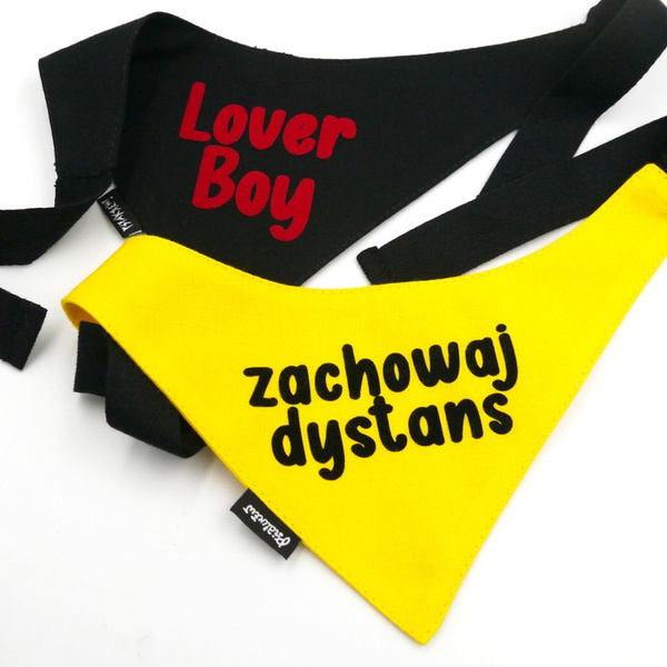 Bandana LOVER BOY Psiakrew, personalizowana wiązana chusteczka, czarna bandana apaszka