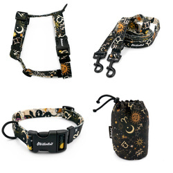 ZUBEHÖRSATZ. Mittlerer Hund. Zodiak Psiakrew - Serie; Halsband, Geschirr, Leine, Bauchtasche Hüfttasche