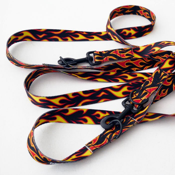 Smycz Dla Psa Przepinana Regulowana Dog On Fire Psiakrew 2,5 cm, duży czarny karabińczyk 8 cm