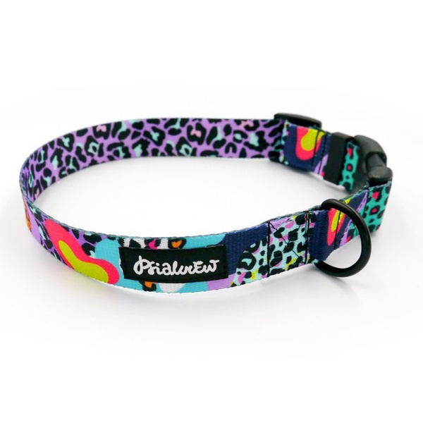 Dog Collar Psiakrew Crazy Leopard 2.5 cm wide, black extras