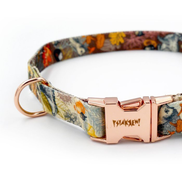 Dog Collar Psiakrew Forest Treasures, 2 cm 0.78"  wide, for smaller dogs, pink gold clip