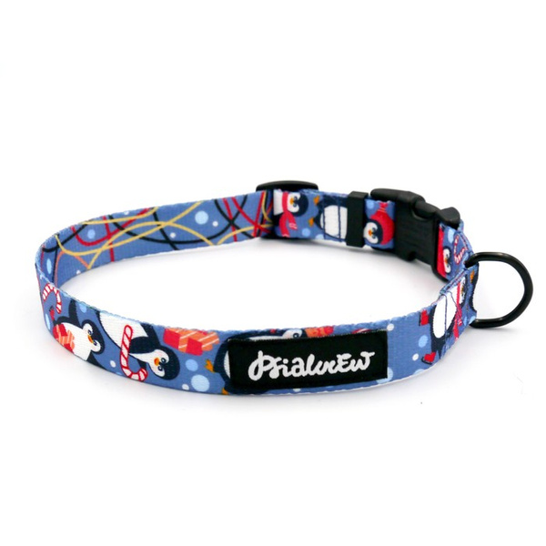 Dog Collar Penguin Winter Psiakrew, 2 cm 0.78" wide, for smaller dogs black extras