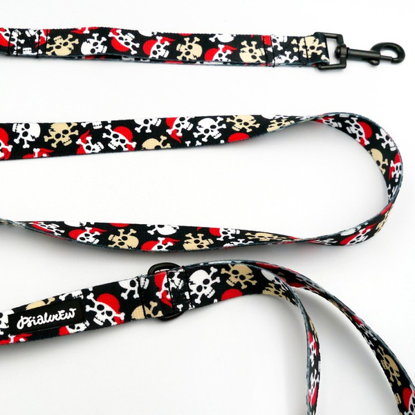 Dog Leash Pirates width 2.5 cm, 1" wide, black snap hook 6 cm