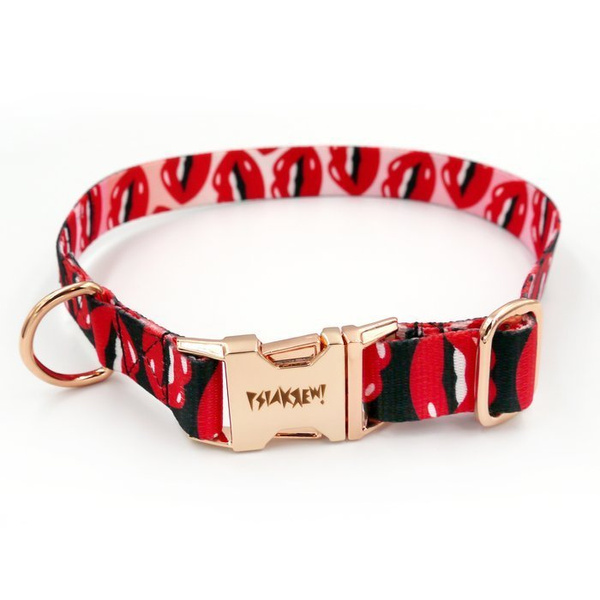Dog Collar Psiakrew Lipstick 2.5 cm, 1" wide, pink gold clip