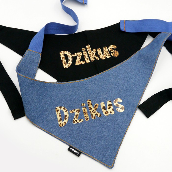 Czarna Bandana z imieniem Psa Psiakrew, personalizowana apaszka Leopard