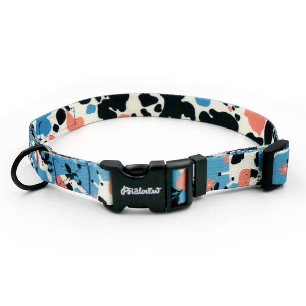 Dog Collar Psiakrew Spotted Cow, 2 cm 0.78"  wide, for smaller dogs black extras