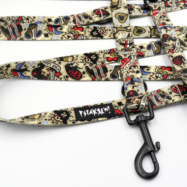 Long Dog Leash Dog Tattoo Flash width 2 cm (0.78") wide. black snap hook 7 cm