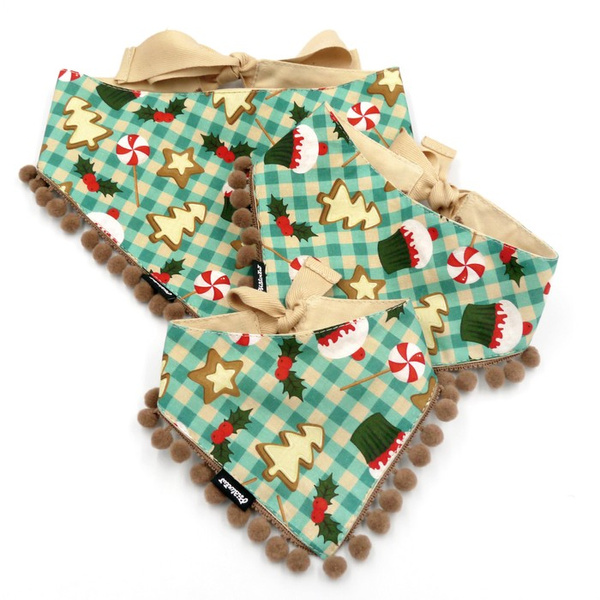 Psiakrew dog bandana, tied handkerchief, Christmas motifs Yam, pompoms